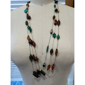 Women's Unbranded Green & Brown beaded station necklace. Green brown cords. 30”